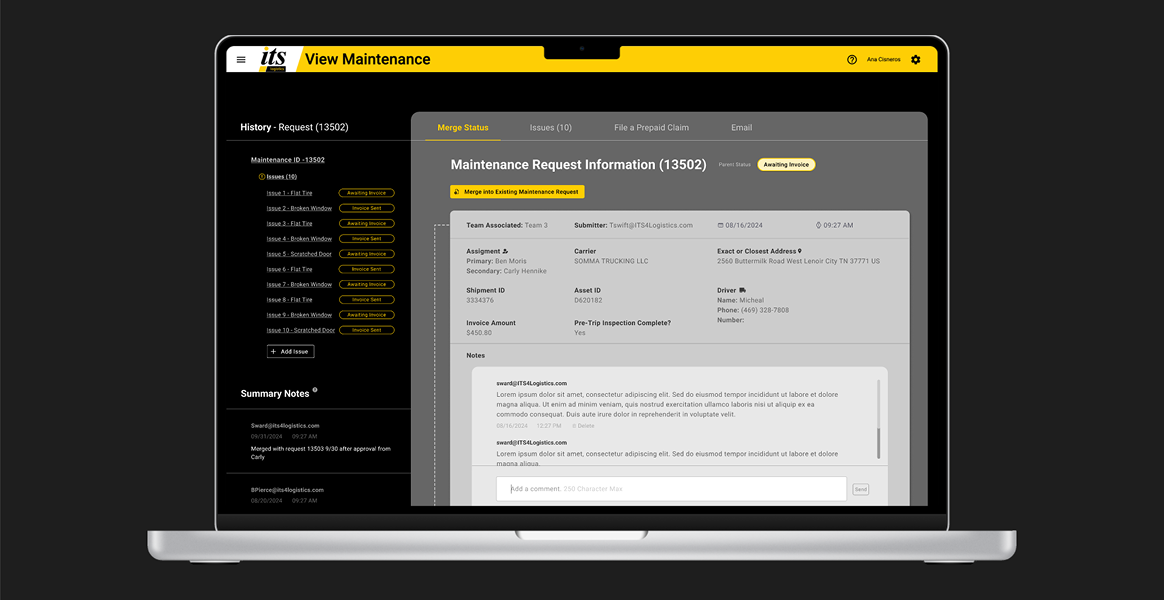 Maintenance Request Tool mockup